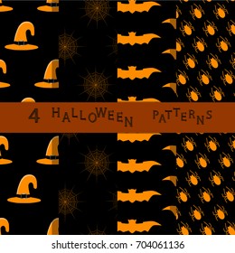 Abstract vector illustration of logo for celebrating children's holiday Halloween, Spider. Pumpkin pattern of spider, bat on party halloween, yellow pumpkin. Smile pumpkins, spiders halloweens, skull.