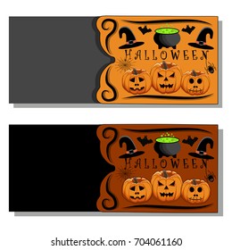 Abstract vector illustration of logo for celebrating children's holiday Halloween, Spider. Pumpkin pattern of spider, bat on party halloween, yellow pumpkin. Smile pumpkins, spiders halloweens, skull.