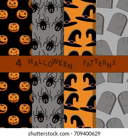Abstract vector illustration of logo for celebrating children's holiday Halloween, Spider. Pumpkin pattern of spider, bat on party halloween, yellow pumpkin. Smile pumpkins, spiders halloweens, skull.