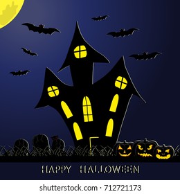 Abstract vector illustration of logo for celebrating children's holiday Halloween, Spider. Pumpkin pattern of spider, bat on party halloween, yellow pumpkin. Smile pumpkins, spiders halloweens, skull.