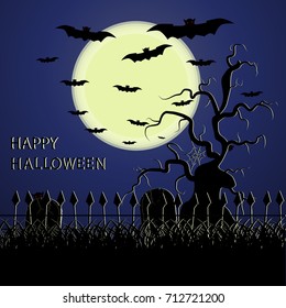 Abstract vector illustration of logo for celebrating children's holiday Halloween, Spider. Pumpkin pattern of spider, bat on party halloween, yellow pumpkin. Smile pumpkins, spiders halloweens, skull.