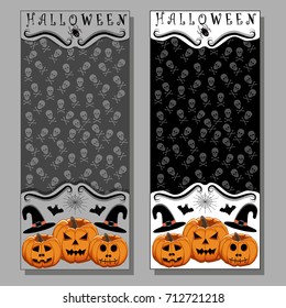Abstract vector illustration of logo for celebrating children's holiday Halloween, Spider. Pumpkin pattern of spider, bat on party halloween, yellow pumpkin. Smile pumpkins, spiders halloweens, skull.