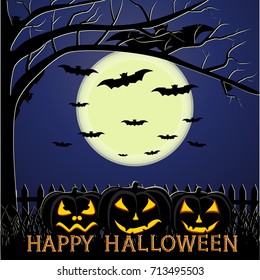 Abstract vector illustration of logo for celebrating children's holiday Halloween, Spider. Pumpkin pattern of spider, bat on party halloween, yellow pumpkin. Smile pumpkins, spiders halloweens, skull.