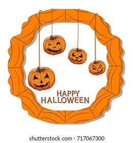 Abstract vector illustration of logo for celebrating children's holiday Halloween, Spider. Pumpkin pattern of spider, bat on party halloween, yellow pumpkin. Smile pumpkins, spiders halloweens, skull.