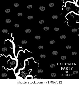 Abstract vector illustration of logo for celebrating children's holiday Halloween, Spider. Pumpkin pattern of spider, bat on party halloween, yellow pumpkin. Smile pumpkins, spiders halloweens, skull.