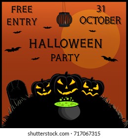 Abstract vector illustration of logo for celebrating children's holiday Halloween, Spider. Pumpkin pattern of spider, bat on party halloween, yellow pumpkin. Smile pumpkins, spiders halloweens, skull.