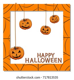 Abstract vector illustration of logo for celebrating children's holiday Halloween, Spider. Pumpkin pattern of spider, bat on party halloween, yellow pumpkin. Smile pumpkins, spiders halloweens, skull.