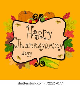 Abstract vector illustration of logo for celebrating holiday happy thanksgiving, autumn leaves falling from the trees poster background. Thanksgiving pattern consisting of pumpkin.Happy thanksgivings.