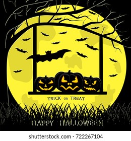 Abstract vector illustration of logo for celebrating children's holiday Halloween, Spider. Pumpkin pattern of spider, bat on party halloween, yellow pumpkin. Smile pumpkins, spiders halloweens, skull.
