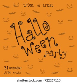 Abstract vector illustration of logo for celebrating children's holiday Halloween, Spider. Pumpkin pattern of spider, bat on party halloween, yellow pumpkin. Smile pumpkins, spiders halloweens, skull.