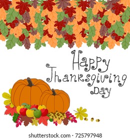 Abstract vector illustration of logo for celebrating holiday happy thanksgiving, autumn leaves falling from the trees poster background. Thanksgiving pattern consisting of pumpkin.Happy thanksgivings.