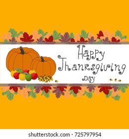 Abstract vector illustration of logo for celebrating holiday happy thanksgiving, autumn leaves falling from the trees poster background. Thanksgiving pattern consisting of pumpkin.Happy thanksgivings.