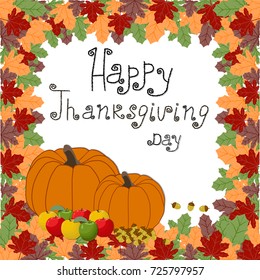 Abstract vector illustration of logo for celebrating holiday happy thanksgiving, autumn leaves falling from the trees poster background. Thanksgiving pattern consisting of pumpkin.Happy thanksgivings.
