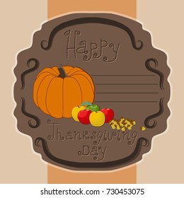 Abstract vector illustration of logo for celebrating holiday happy thanksgiving, autumn leaves falling from the trees poster background. Thanksgiving pattern consisting of pumpkin.Happy thanksgivings.