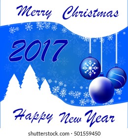 Abstract vector illustration of logo for the celebration of holidays merry christmas,new year.New 2017 Year,Christmas drawing consisting of green tree,gifts,postcard spruce twigs,colorful balls,wreath