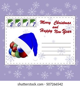 Abstract vector illustration of logo for the celebration of holidays merry christmas,new year.New 2017 Year,Christmas drawing consisting of green tree,gifts,postcard spruce twigs,colorful balls,wreath