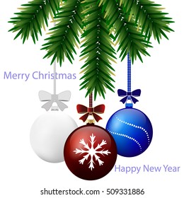 Abstract vector illustration of logo for the celebration of holidays merry christmas,new year.New 2017 Year,Christmas drawing consisting of green tree,gifts,postcard spruce twigs,colorful balls,wreath