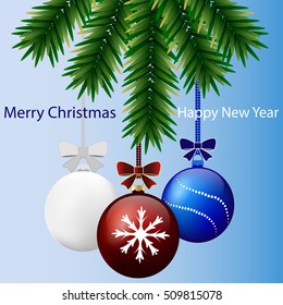 Abstract vector illustration of logo for the celebration of holidays merry christmas,new year.New 2017 Year,Christmas drawing consisting of green tree,gifts,postcard spruce twigs,colorful balls,wreath