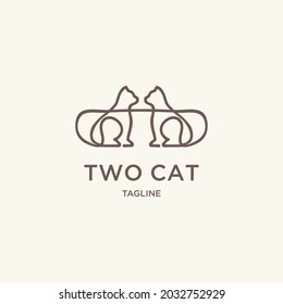 abstract vector illustration logo design icon two cute cats in one line style