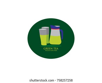 Abstract vector illustration logo for home teapot. Tea drawing pattern consisting of jar with handle, tea glass,teapot brewed liquid.Drink fresh teas for health