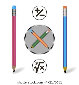 Abstract vector illustration of logo for school pencil closeup on white background. Pencil drawing consisting of office college, work secretarial, equipment for notebook, preschool study designer.