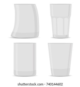Abstract vector illustration of logo for transparent empty cup glass. Cup pattern consisting of set beautiful crystal glasses, liquid cocktails. Drink fresh alcohol cocktail in Glass cups for health.