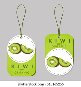 Abstract vector illustration logo for whole ripe fruit kiwi, green stem leaf, cut sliced kiwifruit, background. Kiwi pattern consisting of label peel fruits, kiwifruits sweet food. Eat fresh kiwis.