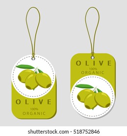 Abstract vector illustration logo for whole ripe berry blue olive with green leaf, cut sliced, product oil closeup. Olive pattern consisting of tag label, branch ripe food. Eat fresh olives for oils.