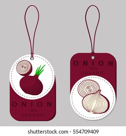 Abstract vector illustration logo for whole ripe vegetable round onion,green stem,cut sliced,background.Onion pattern consisting of label vegetables ripe sweet food.Eat fresh golden onions for health.