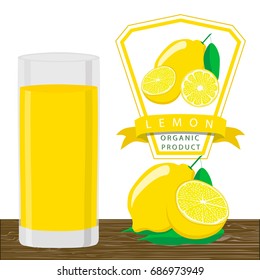 Abstract vector illustration logo for whole ripe citrus fruit yellow lemon, green stem leaf, cut sliced. Lemon Citrus pattern consisting of label fruits food icon.Drink juice citruses lemons of glass.