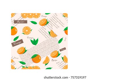 Abstract vector illustration logo for whole ripe citrus fruit yellow orange,green leaf,cut sliced seamless wallpaper. Orange Citrus pattern consisting of label fruits food. Eat fresh citruses oranges.