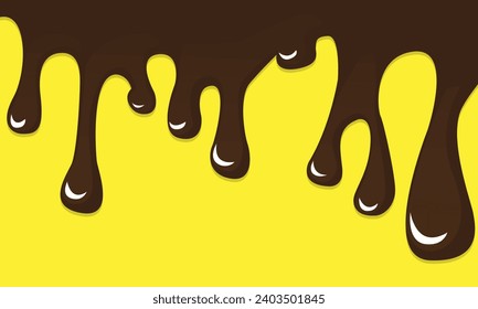 Abstract vector illustration logo yellow fruit banana dripping on brown chocolate. Banana pattern consisting of dark tasty sweet liquid, melted banana chocolate dripping.