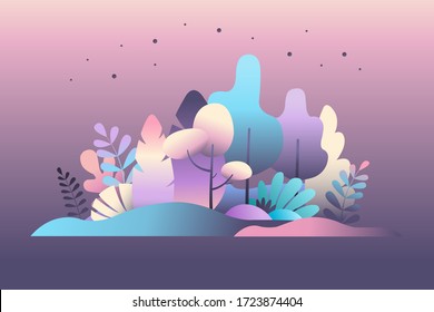 The abstract vector illustration of magic forest in pink palette - Powered by Shutterstock - Get 15% off with code: PIKWIZARD15