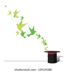 Abstract vector illustration of magic hat and birds.