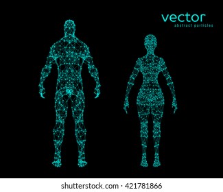 Abstract vector illustration of male and female body on black background.