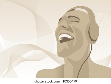 Abstract vector illustration of a man listening to music