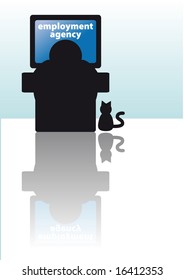 Abstract vector illustration of a man looking for a job on internet
