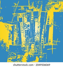 Abstract Vector Illustration Map Plan Pattern in Two Colors Yellow and Blue 