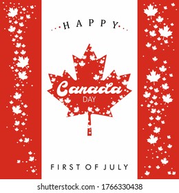 An abstract vector illustration of maple leaves for Canada Day on a red and white national colors