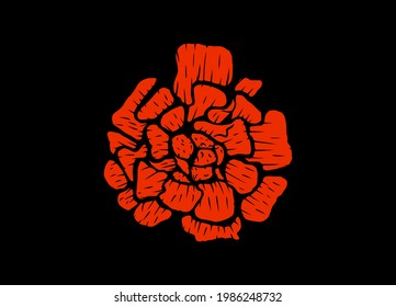 Abstract vector illustration of a marigold flower. Modern floral art isolated on a black background.