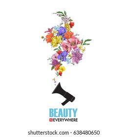 Abstract vector illustration of megaphone  and flowers.