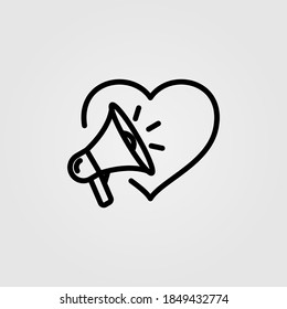 Abstract vector illustration of megaphone and heart. Valentine day announcement icon.