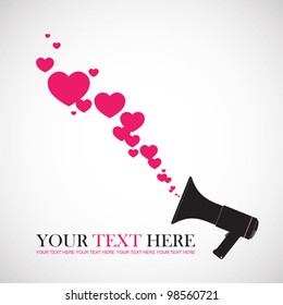Abstract vector illustration of megaphone and hearts.