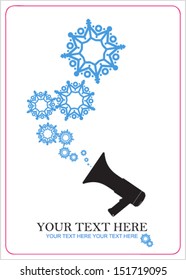 Abstract vector illustration of megaphone and snowflakes.