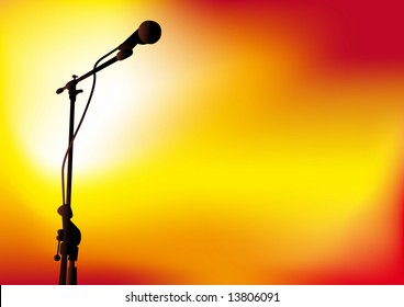 Abstract vector illustration of a microphone with spotlights