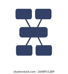 Ilustração vetorial abstrata de um fluxograma minimalista com retângulos arredondados interconectados, mostrando um design simples, mas elegante em um tom azul escuro.