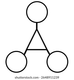 Abstract vector illustration of a minimalistic design featuring three circles connected by a triangle, symbolizing network, connection, or unity.
