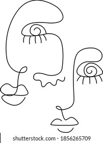 Abstract vector illustration minimalistic line faces. One line drawing