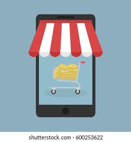 Abstract vector illustration of mobile shopping flat design concept.