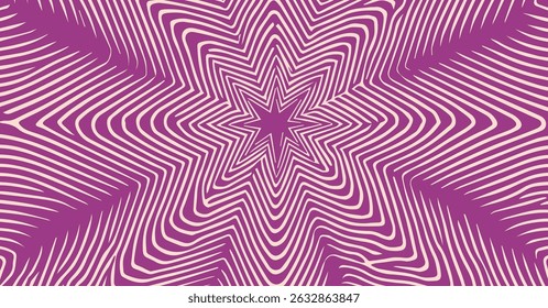 Abstract vector illustration in modern psychedelic style: purple wavy lines form star-like shapes on a beige background. This trendy Y2K-inspired style is popular in current graphic design.